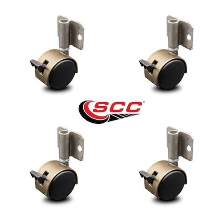 Service Caster 2 Inch Antique Brass Hooded Nylon Wheel Caster with Brake and Side Mount Set SCC SCC-GR02S50D-NYS-WA-B-716X78-CB180-4